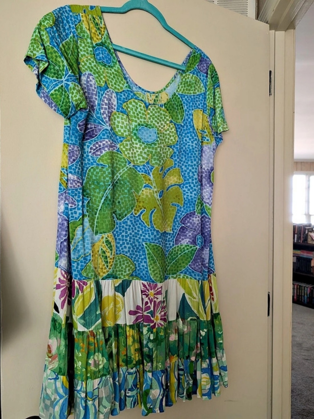 1880s Jams World Vintage Floral Hattie Dress in Blue & Green Size XL